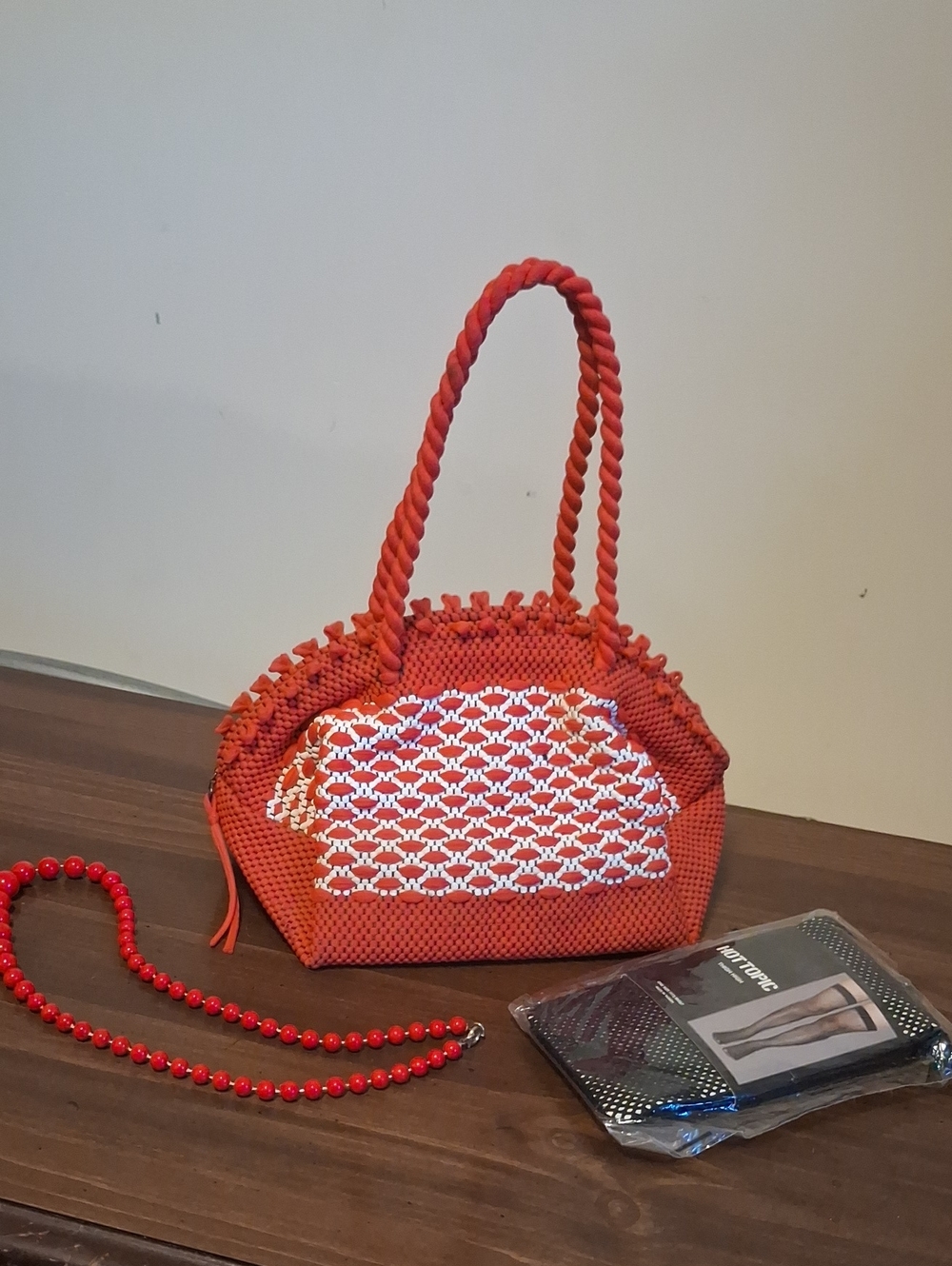 Red Hand Bag FISHNETS and NECKLACE